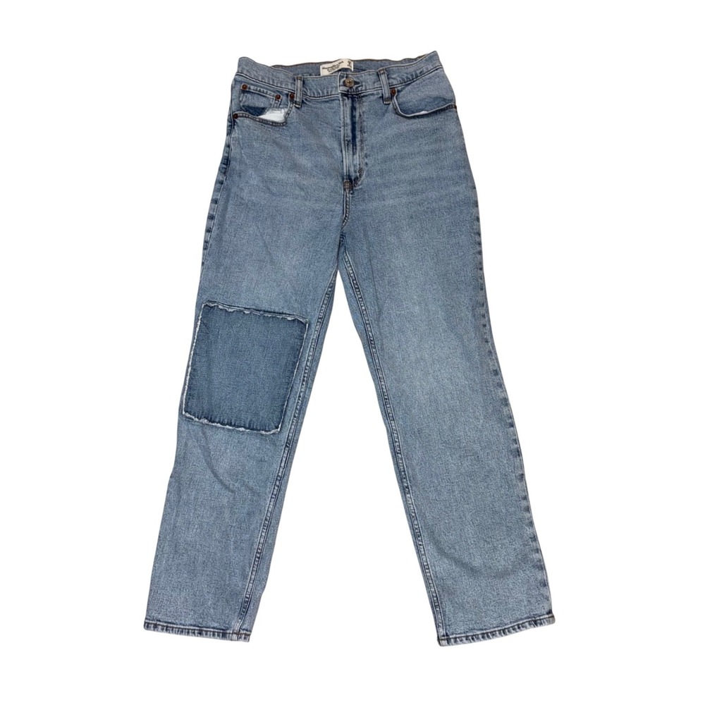Abercrombie Fitch Ankle Straight Ultra High Rise Patchwork Jeans Light Wash 28/6